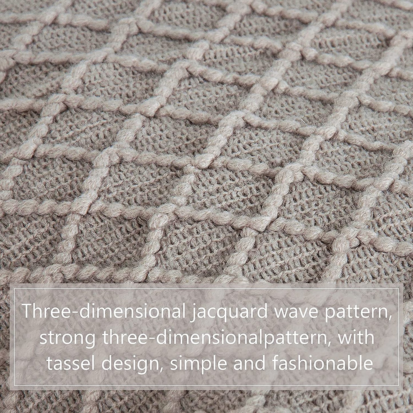 Acrylic Knitted Throw Blanket, Lightweight and Soft Cozy Decorative Woven Blanket with Tassels for Travel, Couch, Bed, Sofa, 51 X 67 Inches, Taupe Checkered